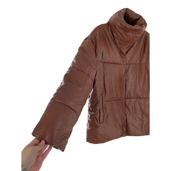 𝅺avec LES FILLES FAUX LEATHER TAN BROWN  JACKET - Picture 3 of 8